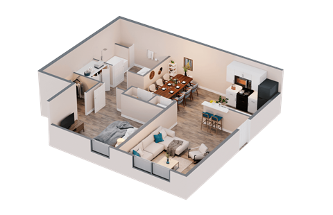 Floor plan for 1 bed, 1 bath, 660 sqft
